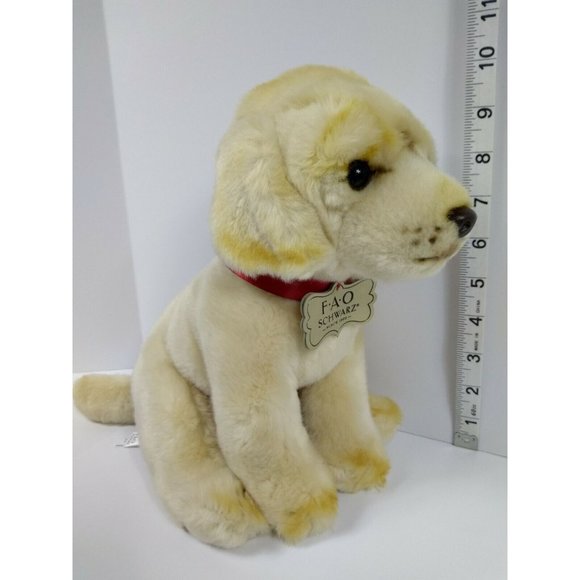GOLDEN LABRADOR PUPPY Red Collar 10" Yellow Dog Stuffed Plush Animal FAO Schwarz - Picture 8 of 9